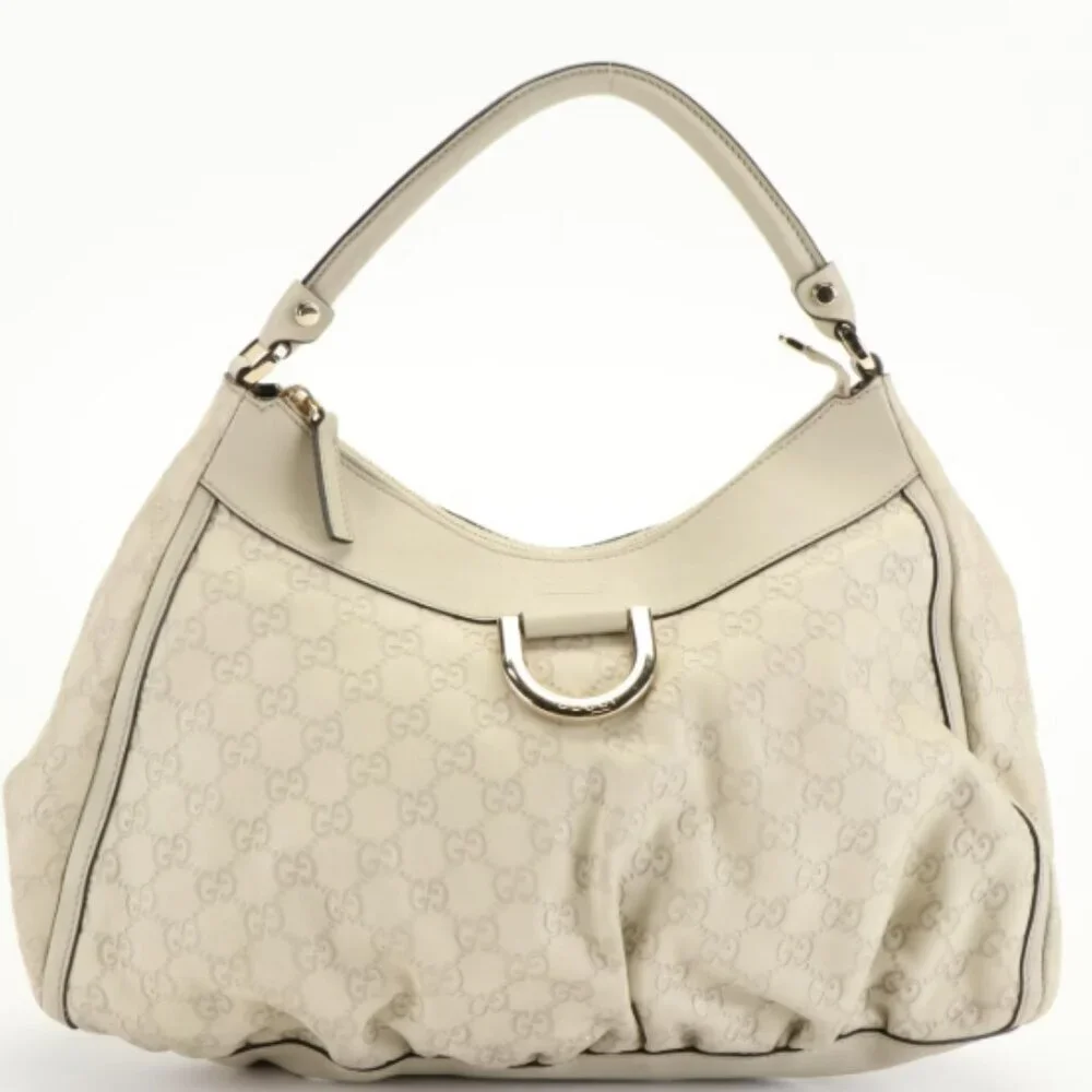 Gucci Off-White Guccissima Abbey D Ring Leather Shoulder Bag
